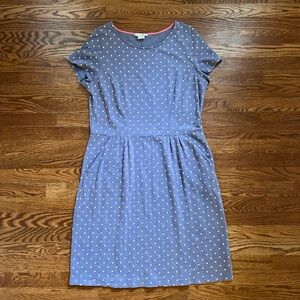 Boden Polka Dot Phoebe Casual Jersey Dress Blue Pullover Pockets Stretch Size 14